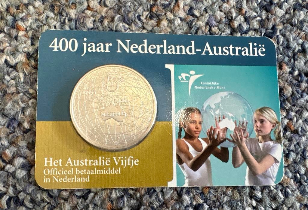 Zilveren 5 euro munt 400 jaar Nederland-Australië, Postzegels en Munten, Munten | Nederland, Ophalen, Koningin Beatrix, Zilver