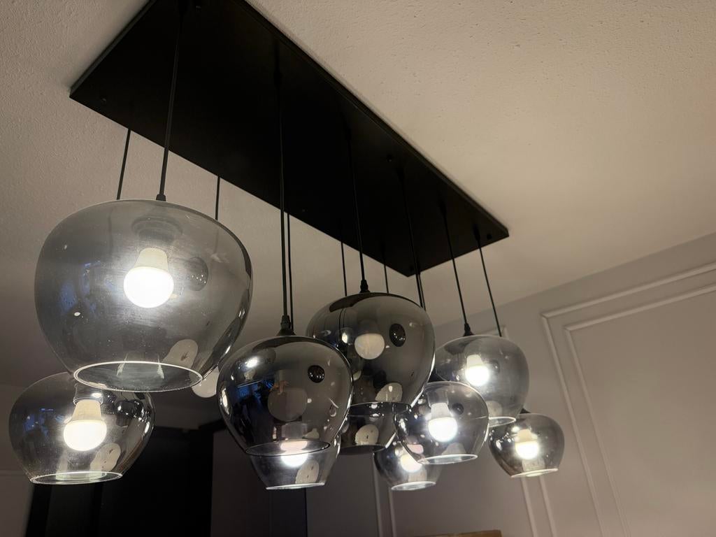 Moderne Eettafel Hanglamp met Glazen Bollen, Huis en Inrichting, Lampen | Hanglampen, Ophalen of Verzenden, Gebruikt, Glas, 75 cm of meer