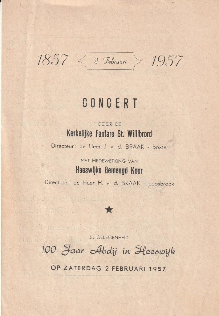 Programma concert door de Kerkelijke Fanfare St. Willibrord, Ophalen of Verzenden, Gebruikt