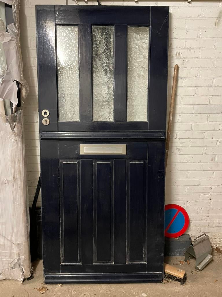 Hardhouten voordeur 201x92,5x4 dubbel glas, Ophalen, Gebruikt, 200 tot 215 cm, Glas