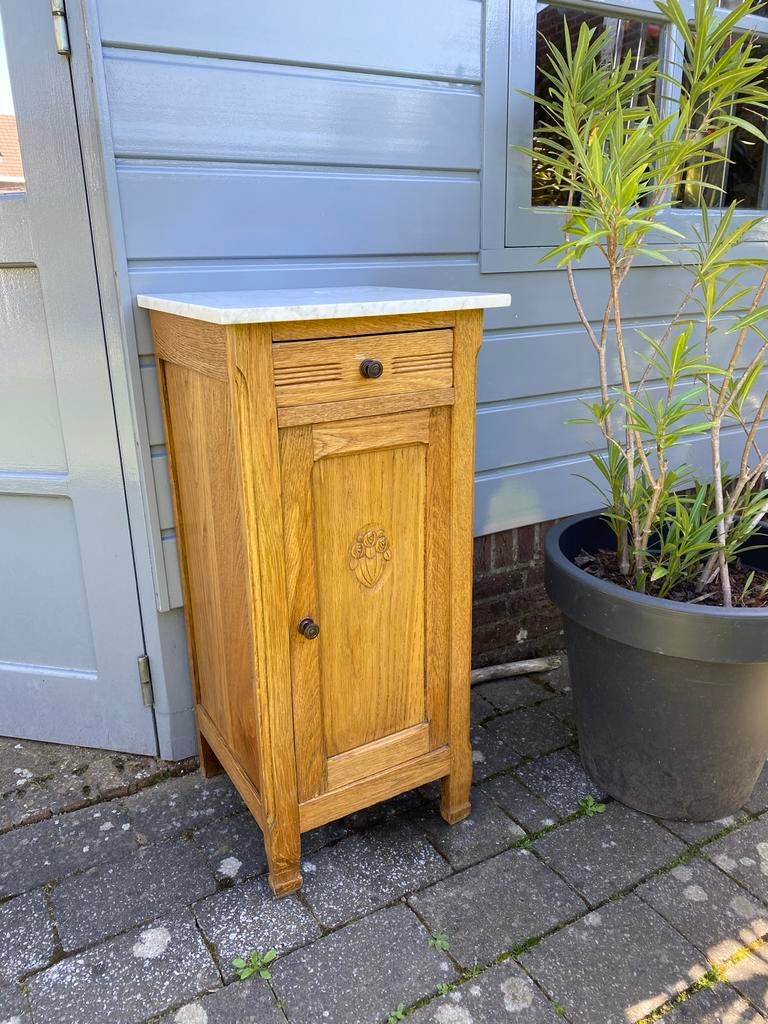 Antiek eiken nachtkastje kastje marmer blad, Ophalen of Verzenden