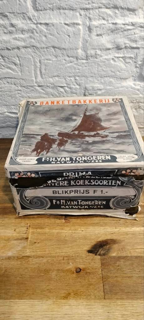Antiek koekjes blik H vanTongeren Katwijk., Ophalen of Verzenden