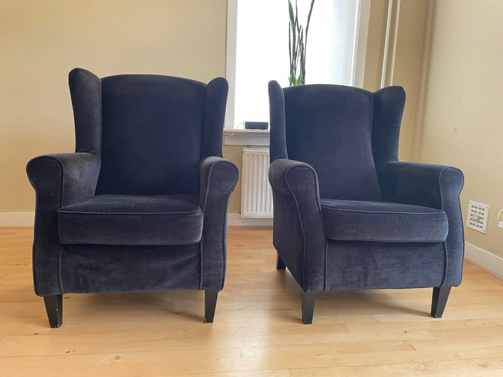 2 oorfauteuiles, zwart, Ophalen, Gebruikt, Hout, 75 tot 100 cm