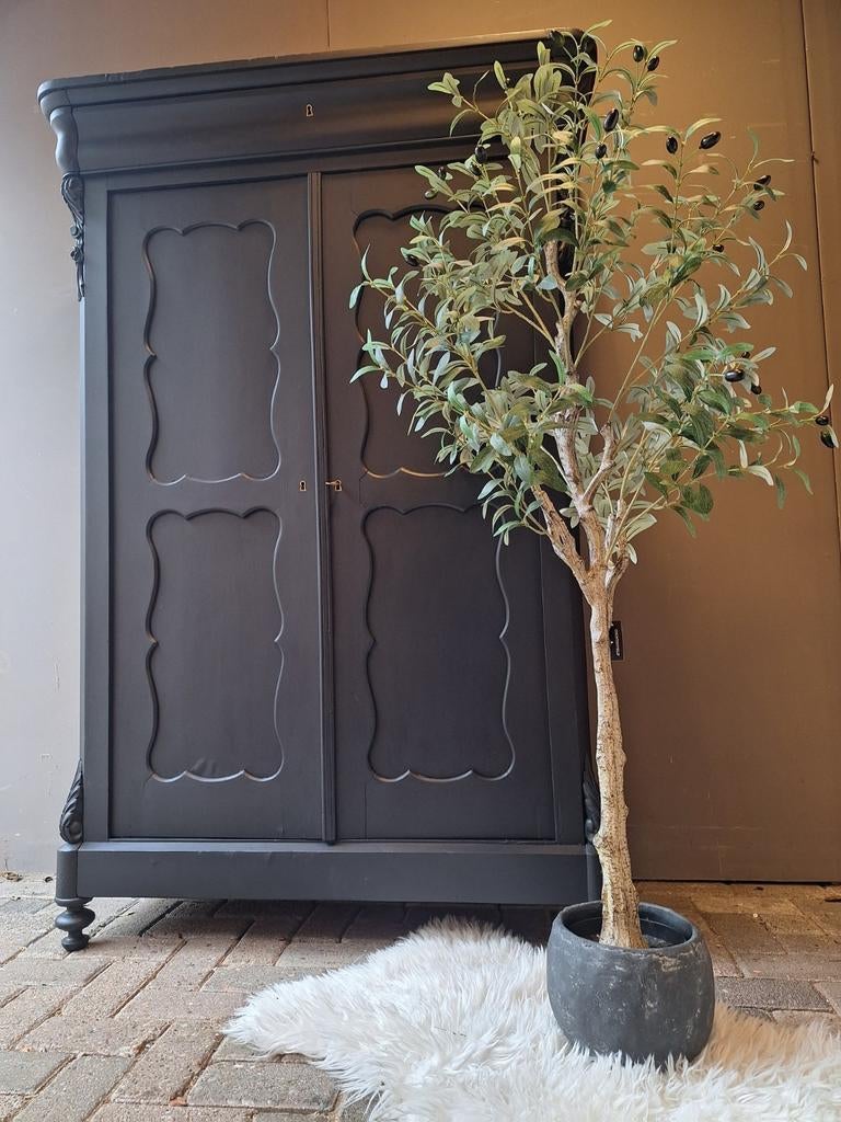 Zwarte biedermeier meidenkast kledingkast bezorgen mogelijk, Ophalen of Verzenden