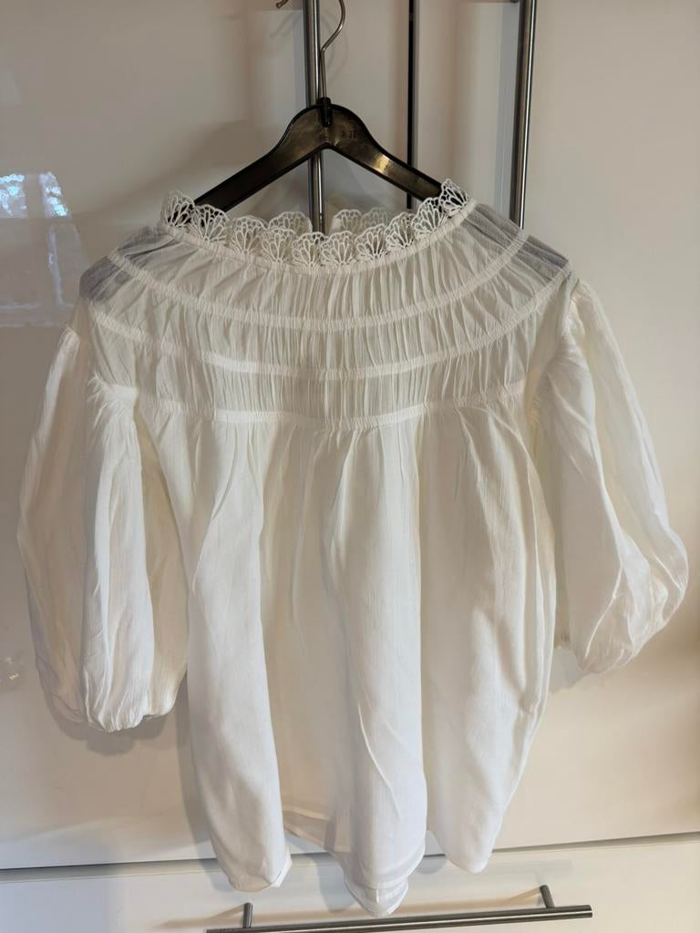 Magali Pascal witte blouse met pofmouwen, maat M, Ophalen of Verzenden, Gedragen, Maat 38/40 (M), Wit