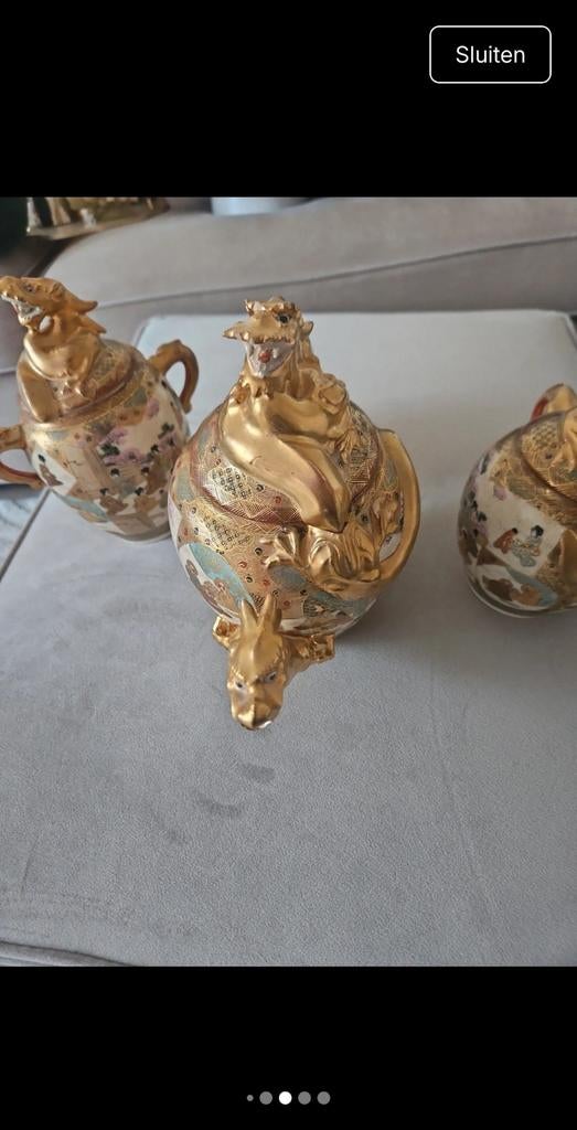 Antieke Japanse Satsuma Draken Theepot Set, Antiek en Kunst, Antiek | Porselein, Ophalen of Verzenden