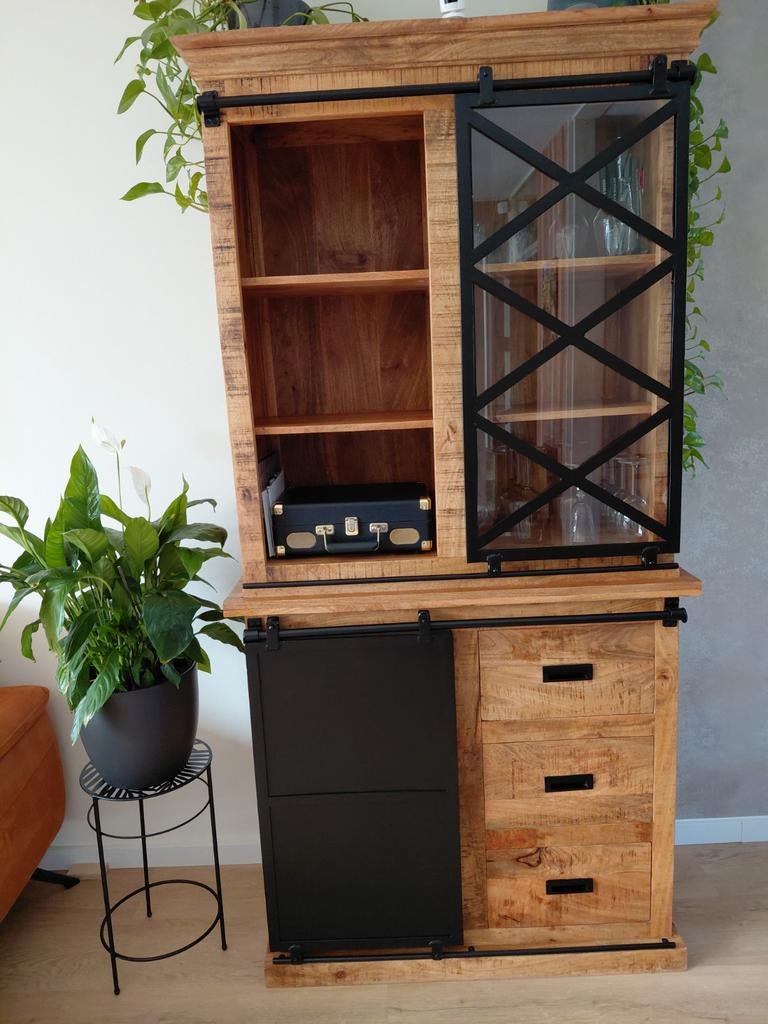 Te koop mangohouten buffetkast, Huis en Inrichting, Kasten | Buffetkasten, Ophalen, Met deur(en), 200 cm of meer, 50 tot 100 cm