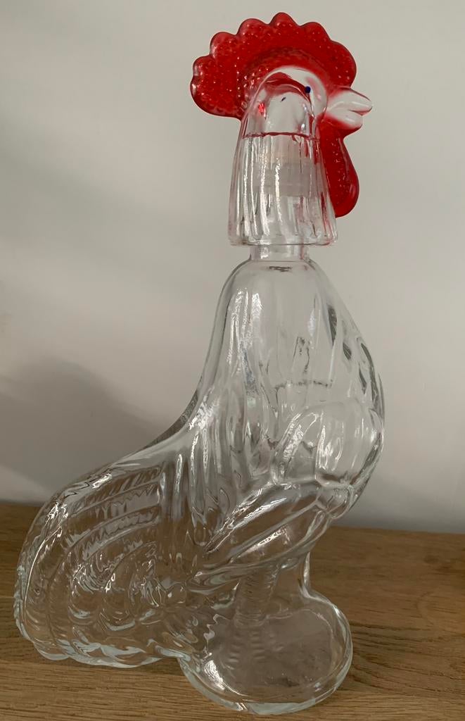 Vintage Glazen Haan Karaf met Rode Kam, Antiek en Kunst, Ophalen