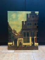 Oud schilderij straatje van Vermeer, Antiek en Kunst, Ophalen of Verzenden