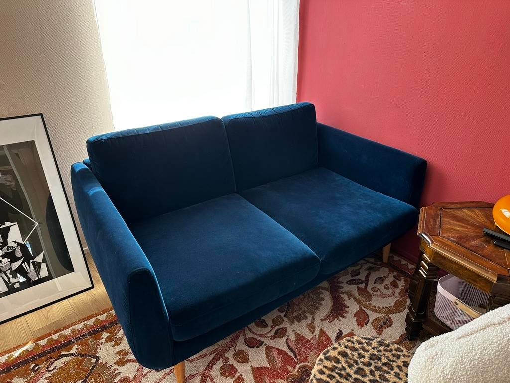Blauwe Fluwelen bank IKEA, Ophalen, 150 tot 200 cm, Tweepersoons, 75 tot 100 cm