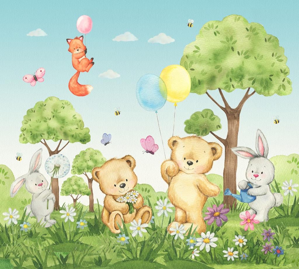 Beertjes behang, beren, kinderkamer, babykamer, Muurdeco4kid, Verzenden, Nieuw, Wanddecoratie