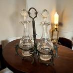 Art Nouveau Olie & Azijn Set - Kristal met verzilverde frame, Ophalen of Verzenden