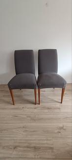 2 leren eetkamerstoelen met grijze hoes (afneembaar), Huis en Inrichting, Stoelen, Ophalen, Gebruikt, Twee, Klassiek