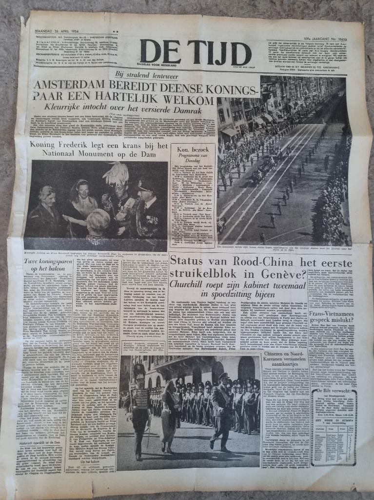 Staatsbezoek Koning Frederik Denemarken in Amsterdam (1954), Ophalen of Verzenden, Gebruikt, Kaart, Foto of Prent