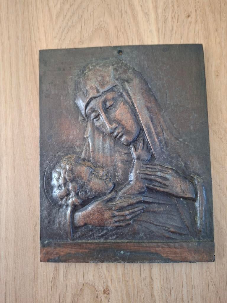 Antiek bronzen reliëf Maria met Kind, Ophalen
