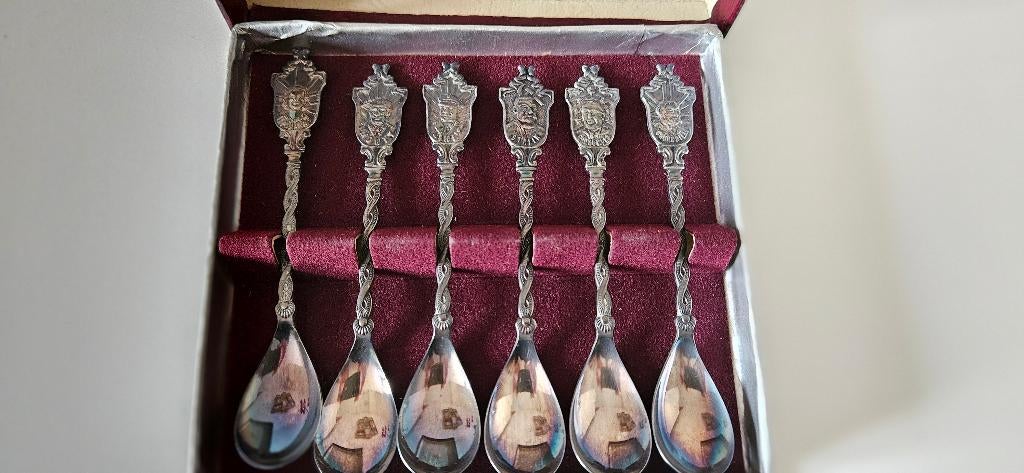 Herdenking set van 6 theelepeltjes, Verzamelen, Porselein, Kristal en Bestek, Gebruikt, Bestek, Metaal, Ophalen of Verzenden