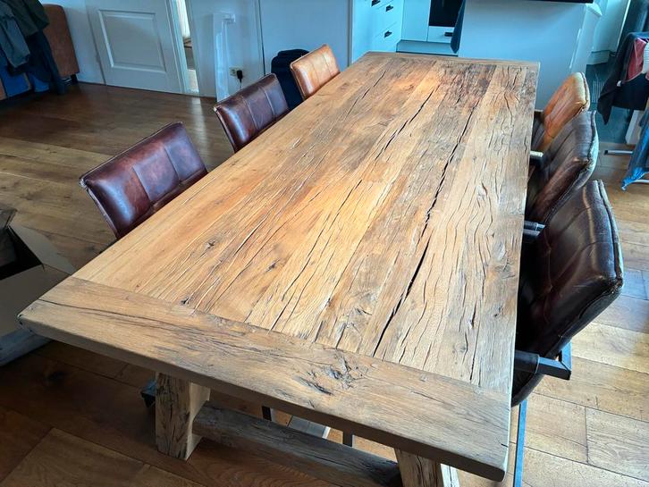 Houten eettafel met robuuste uitstraling, Huis en Inrichting, Tafels | Eettafels, Gebruikt, 100 tot 150 cm, 150 tot 200 cm, Vijf personen of meer