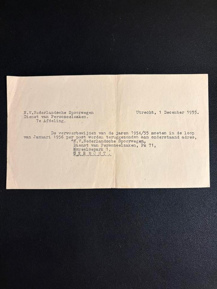 Verzoek tot terugzending vervoerbewijzen machinist (1955), Verzamelen, Spoorwegen en Tramwegen, Gebruikt, Trein, Ophalen of Verzenden