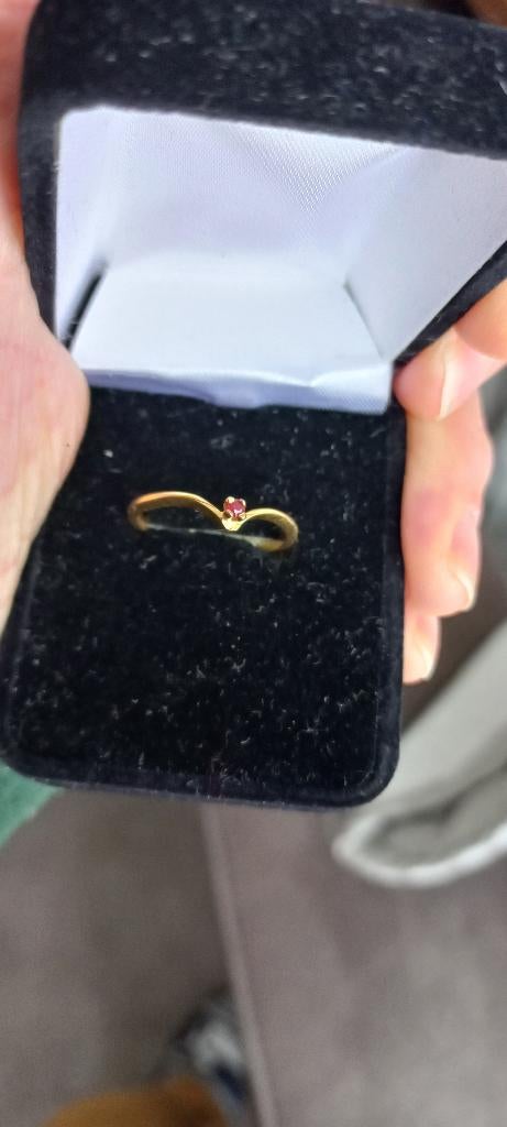 18 karaat vergulde ring met granaat., Ophalen of Verzenden, Zo goed als nieuw, 17 tot 18, Met edelsteen