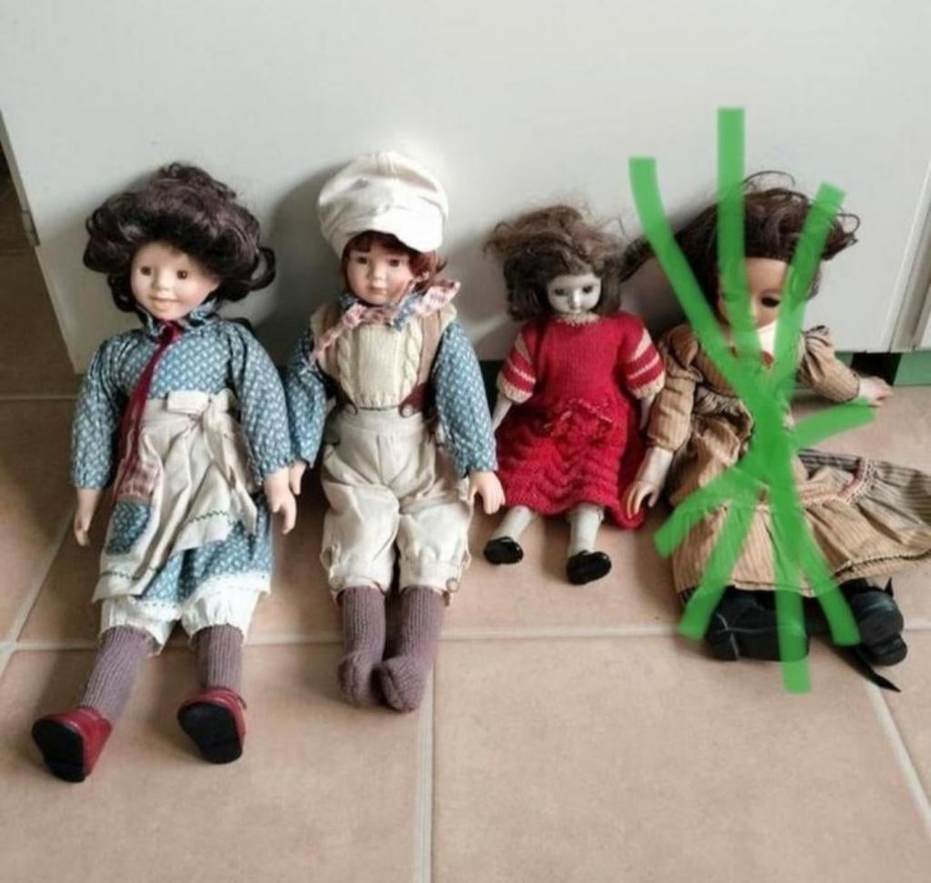 Set van 3 vintage poppen porselein, Antiek en Kunst, Antiek | Speelgoed, Ophalen of Verzenden