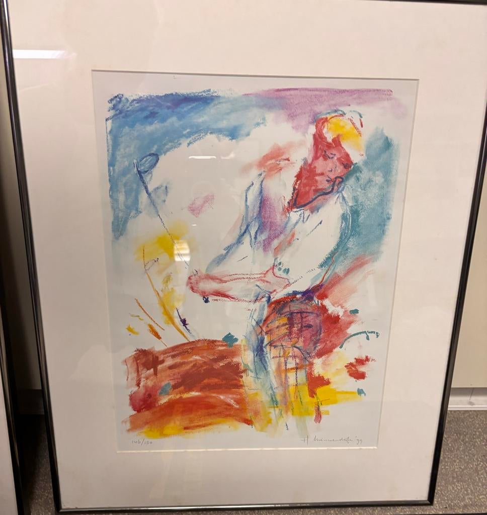 Ingelijste Kunstprint 'Golfer', 146/150, Ophalen