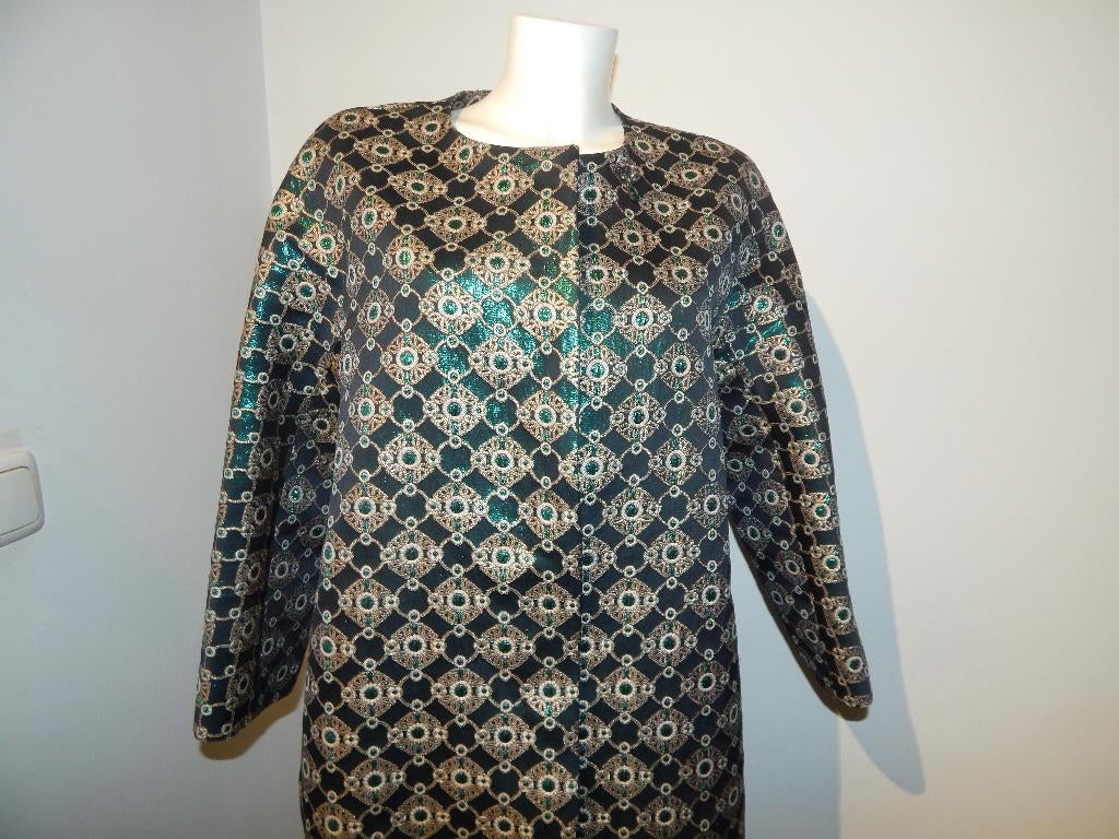 Max Mara beeldschone jas goud groen glinster broche D42, Overige kleuren, Verzenden, Zo goed als nieuw, Maat 42/44 (L)