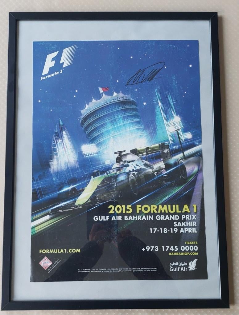 Max Verstappen handtekening op affiche F1 Bahrein 2015, Verzamelen, Ophalen of Verzenden, Zo goed als nieuw, Formule 1