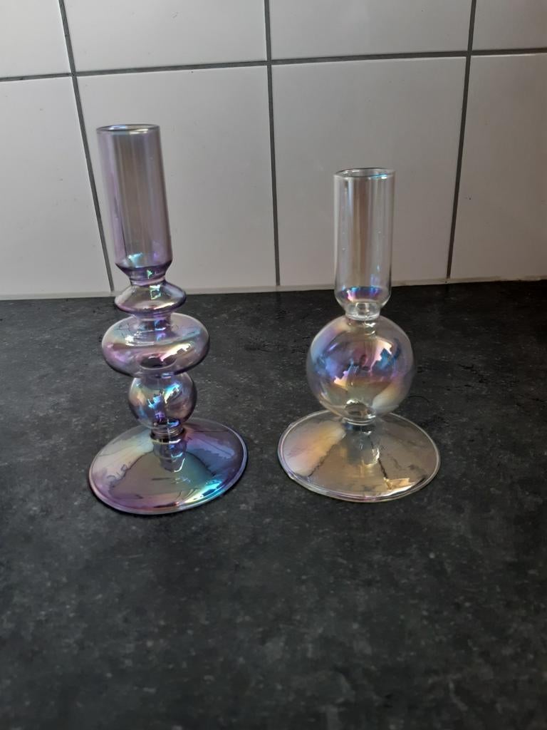 2glazen  vaasjes  nieuwe, Antiek en Kunst, Antiek | Kandelaars, Ophalen, Glas