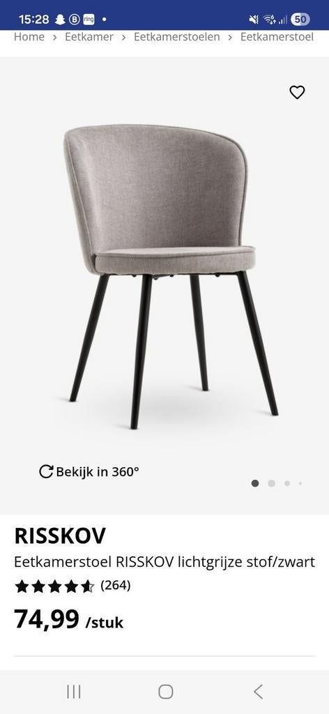 Eetkamerstoel risskov 4 stuks grijs zgan, Huis en Inrichting, Stoelen, Ophalen, Zo goed als nieuw, Grijs, Vier