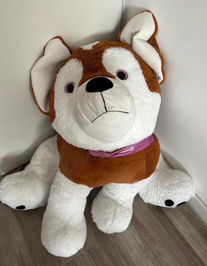 Grote knuffelhond - Bruin/Wit, Ophalen, Hond, Zo goed als nieuw, Bruin