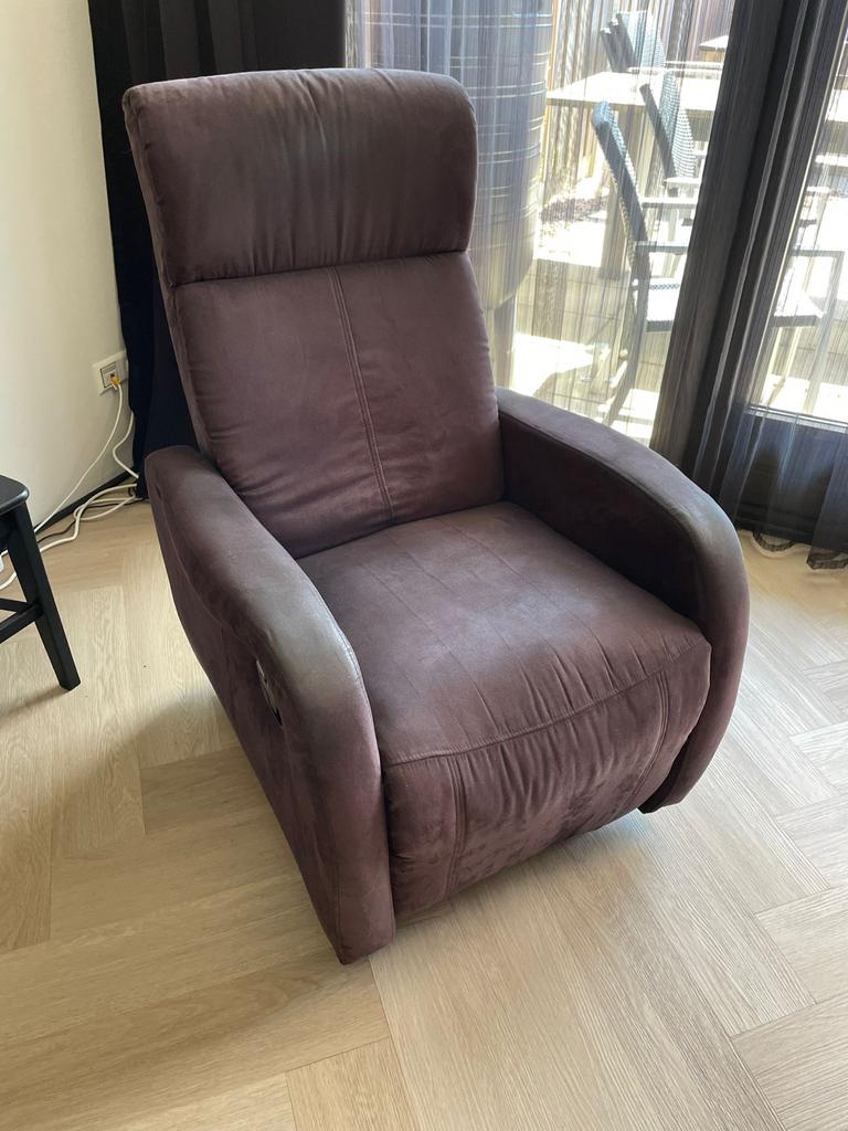 Comfortabele relaxfauteuil - Bruin stof, Ophalen, Gebruikt, Stof, 75 tot 100 cm