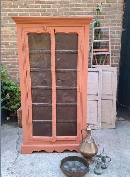 oude vintage stoere houten ibiza kast graandeur, T, Ophalen of Verzenden, Minder dan 100 cm, Metaal
