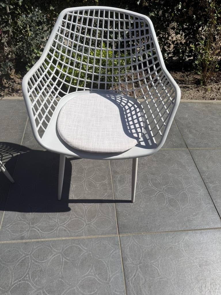 Tuimstoel beige 8 stuks met kussentjes, Tuin en Terras, Ophalen of Verzenden, Gebruikt, Kunststof