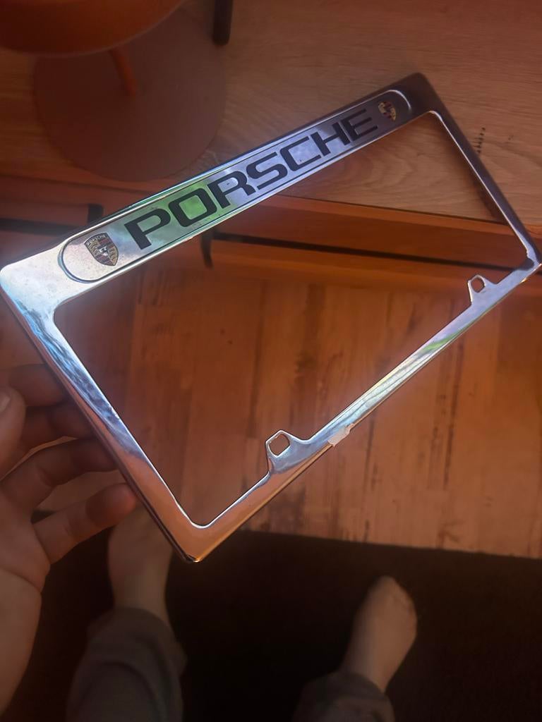Amerikaans Porsche Kentekenplaathouder Zwaar Metaal Chroom, Ophalen of Verzenden, Zo goed als nieuw
