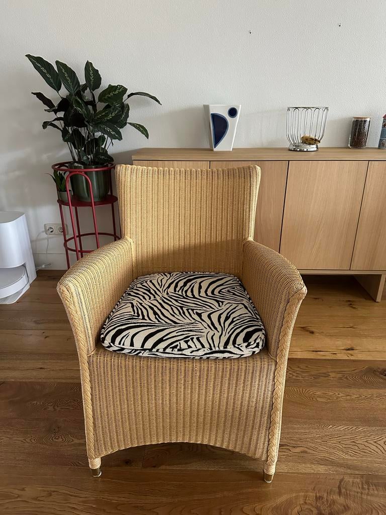 Rotan stoel met zebraprint kussen, Huis en Inrichting, Stoelen, Ophalen, Overige kleuren, Riet of Rotan, Zo goed als nieuw