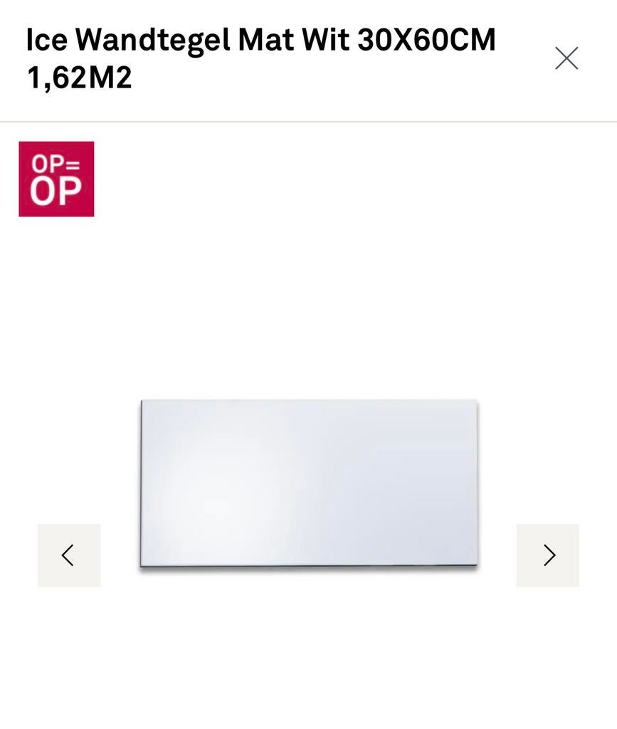Ice Wandtegel Mat Wit 30X60CM - 9 dozen / 14,5 m2, Ophalen, 60 cm of meer, Nieuw, 10 m² of meer