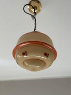 Vintage plafondlamp melkglas met bloemmotief, Ophalen of Verzenden, Zo goed als nieuw, Glas