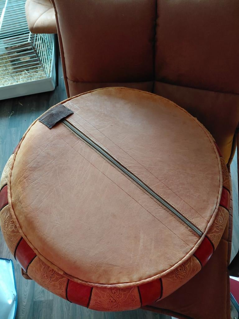 Vintage poef jaren 70s, Ophalen, Gebruikt, Rond, Minder dan 50 cm