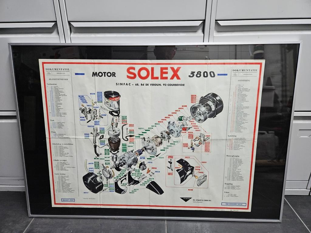 Solex 3800 motor poster ingelijst 1967, Fietsen en Brommers, Brommers | Solex, Ophalen, Gebruikt
