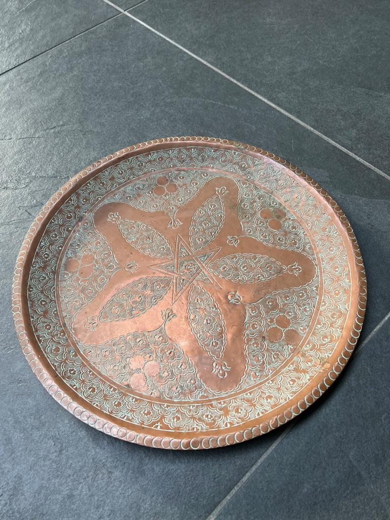 Marokkaanse koper schaal oosters wanddecoratie 34,5 cm, Overige materialen, Verburgt Vintage, Schaal, Rond