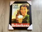 HEINEKEN Ook Thuis, glas ingelijste nostalgische reklsme., Ophalen of Verzenden, Nieuw, Reclamebord, Plaat of Schild, Heineken