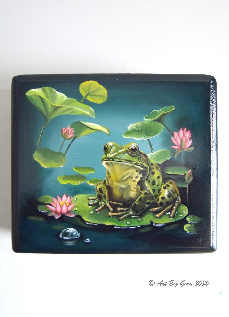 Frog Life... Uniek hand beschilderd houten kistje, Ophalen of Verzenden