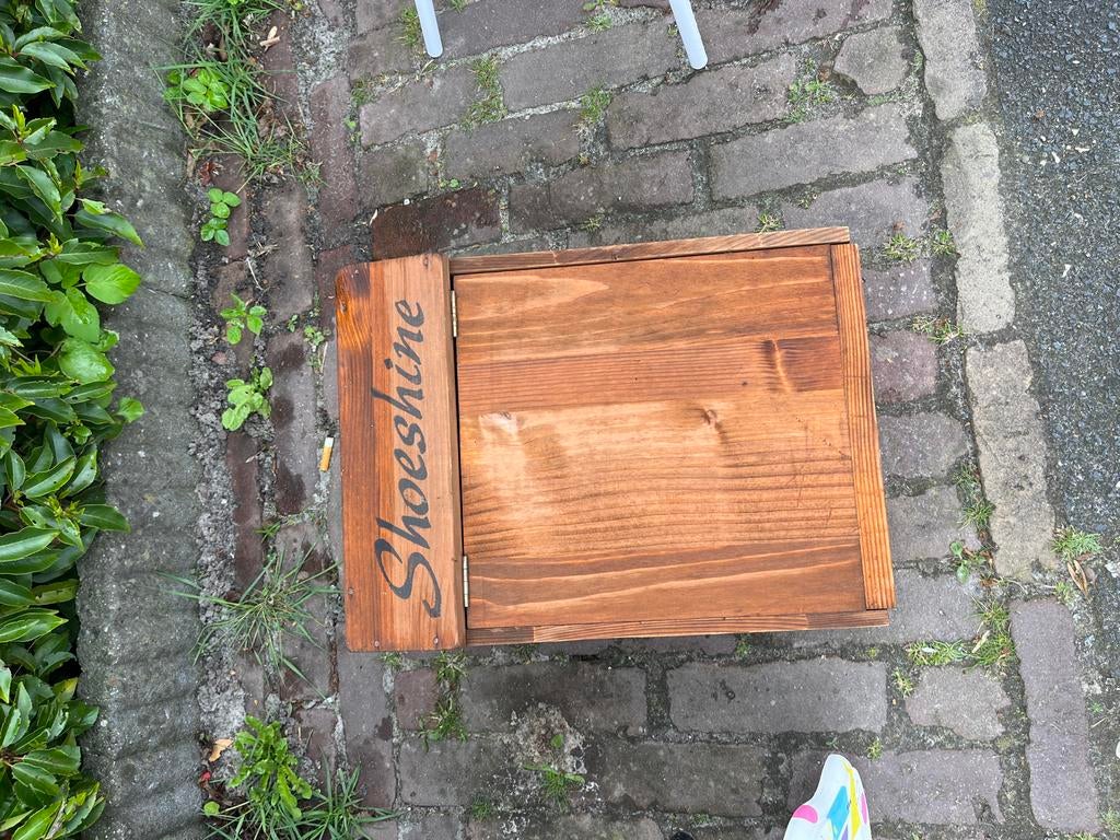 Houten Schoenenpoetsdoos / Opbergdoos met 'Shoeshine', Ophalen, Gebruikt
