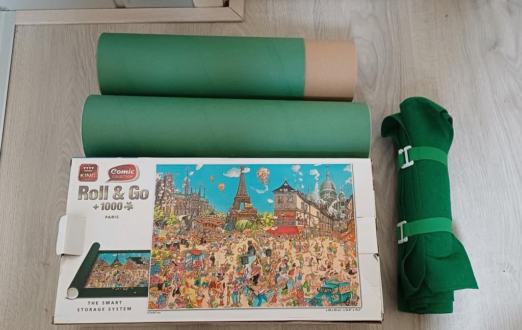 Puzzel 1.000 stukjes Parijs + oprolmat + opbergkokers, Ophalen of Verzenden, 500 t/m 1500 stukjes, Gebruikt, Legpuzzel