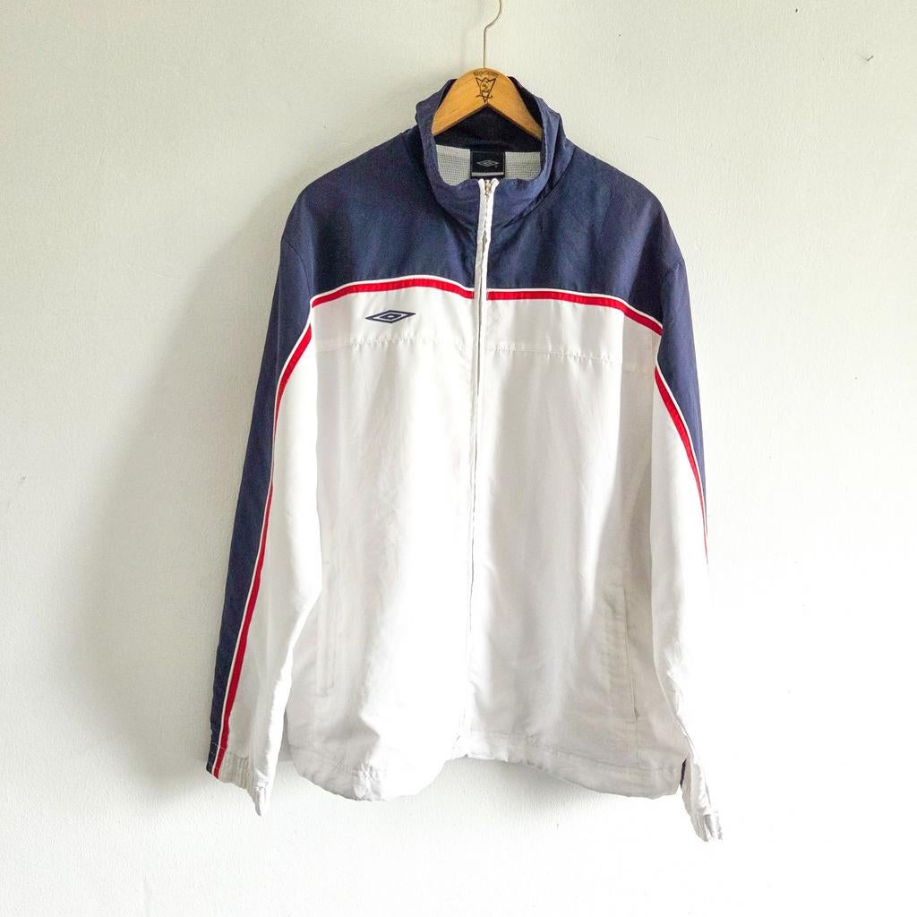 Vintage Umbro Track Jacket - Maat XL - Wit/Blauw/Rood, Verzenden, ., Wit, Maat 56/58 (XL)