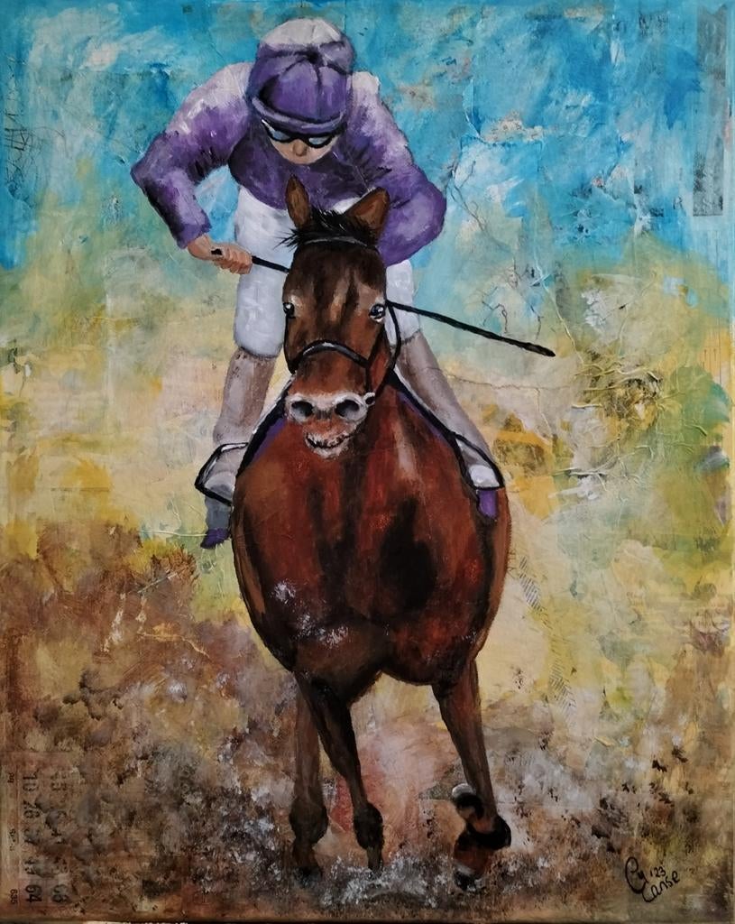 Schilderij Ruiter met paard, Ophalen of Verzenden