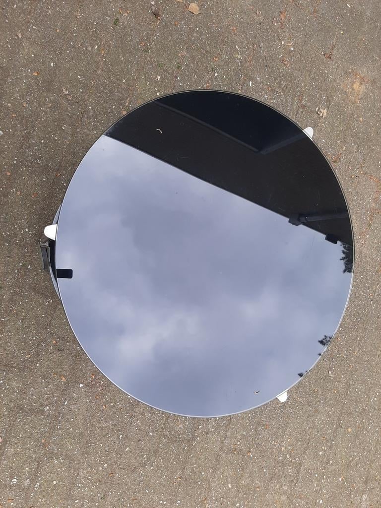 Rond verrijdbaar salontafeltje met 2 zwarte glasplaten, Ophalen