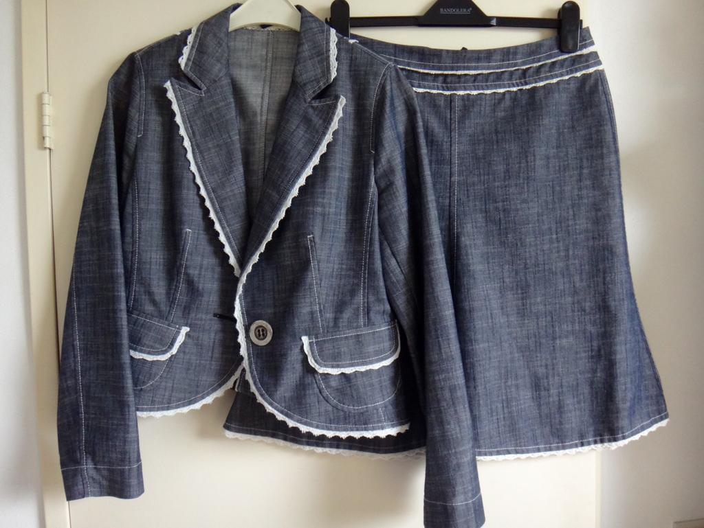 Vintage blauwe jeans set, rok en blazer. Maat 38, Bandolera, Ophalen of Verzenden, Zo goed als nieuw, Maat 38/40 (M), Blauw