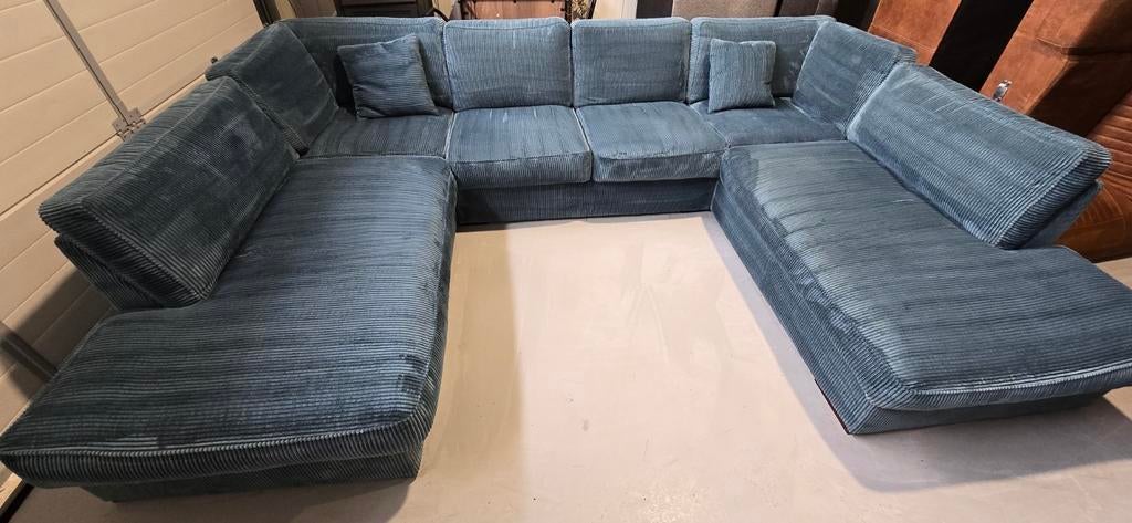 Grote U-bank ribstof 3 delen, uitwasbaar, 340x240x240 cm, Gebruikt, Pronto, Hoekbank, 300 cm of meer