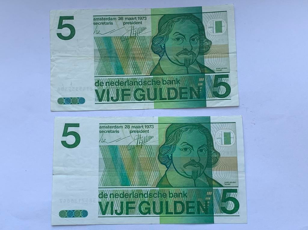 2 stuks 5 gulden biljetten, Postzegels en Munten, Bankbiljetten | Nederland, Ophalen of Verzenden